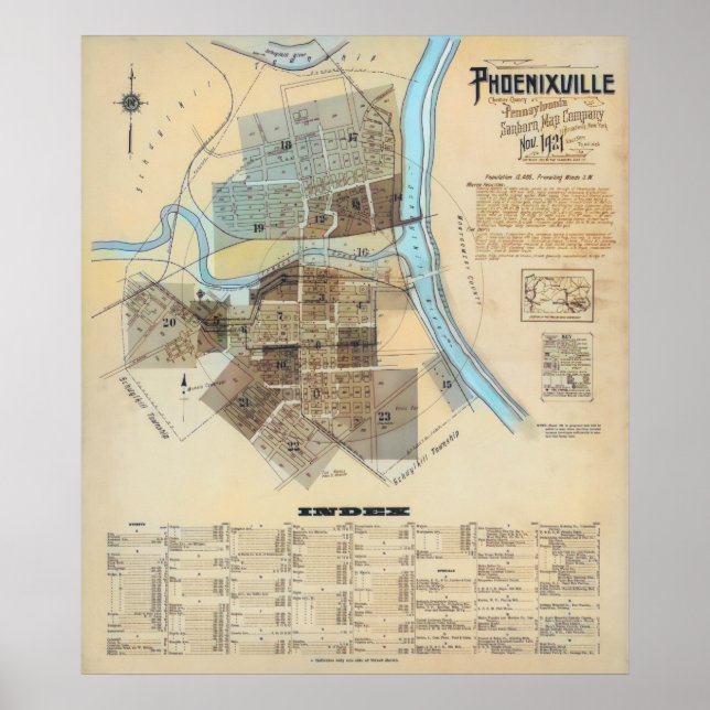 Phoenixville City PA Map 1921  Poster (Front)