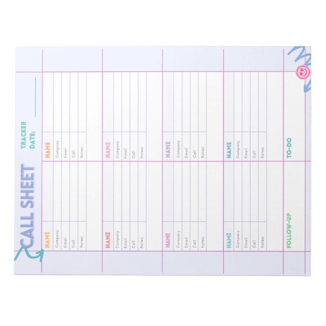 Phone Call Tracking Notepad (Front)