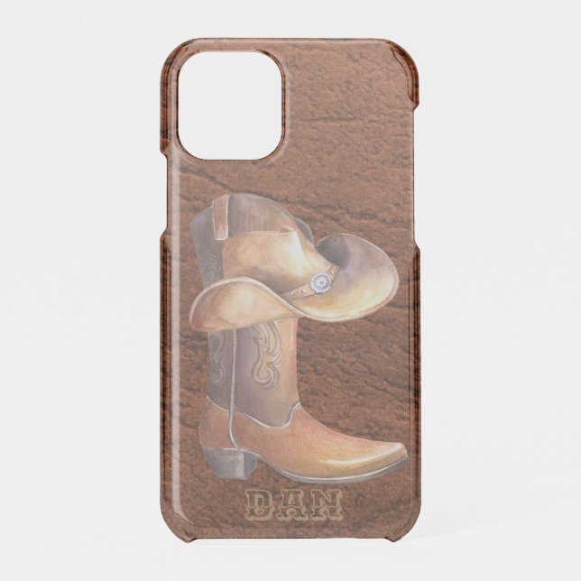 Phone Case Cowboy Hat & Boots on Leather (Back)
