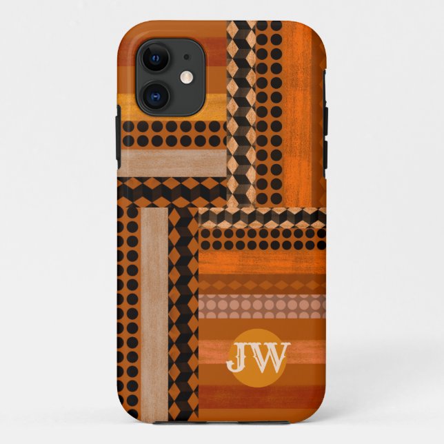 Phone case exotic wood inlay look & monogram  (Back)