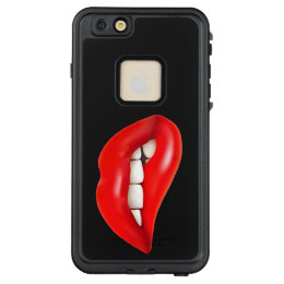 Phone case graphic design of teeth biting lip