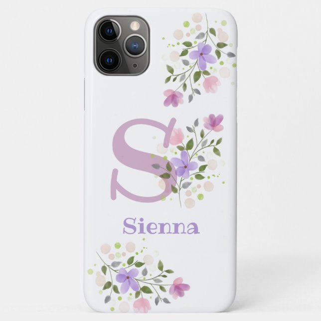 Phone Case Initial Plus Name & Flowers Design (Back)