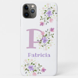Phone Case Initial Plus Name & Flowers Design