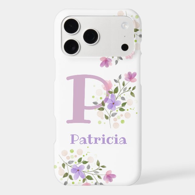 Phone Case Initial Plus Name & Flowers Design (Back)