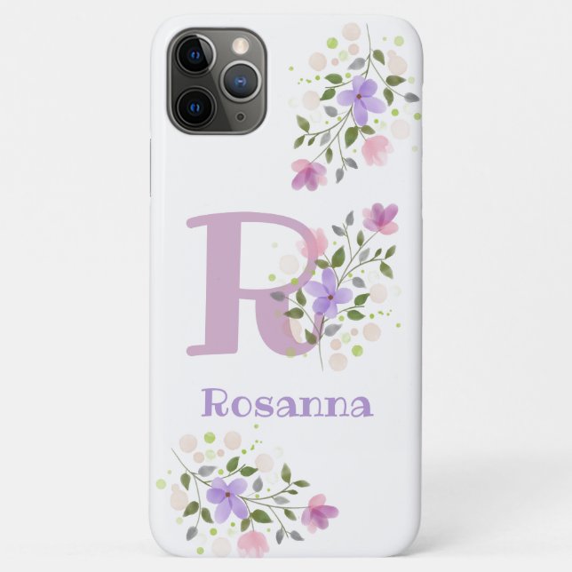 Phone Case Initial Plus Name & Flowers Design (Back)