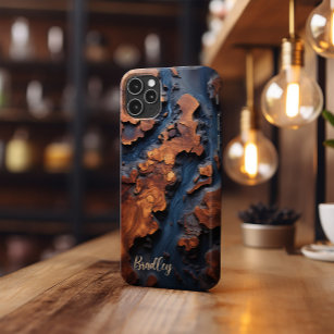 Phone Case, Navy Blue Resin, Burl Wood Design iPhone 13 Pro Case