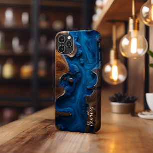 Phone Case, Royal Blue Resin, Burl Wood Design iPhone 13 Pro Case