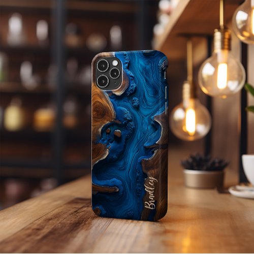 Phone Case Royal Blue Resin Burl Wood Design iPhone 13 Pro Case