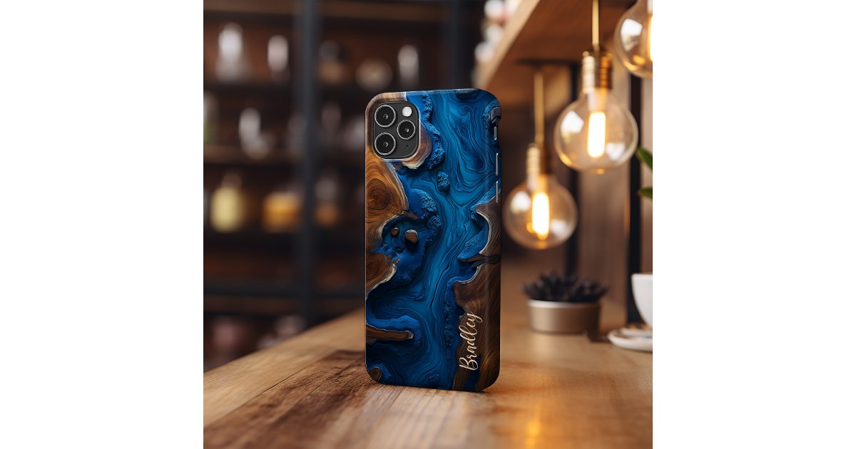 Phone Case, Royal Blue Resin, Burl Wood Design Case-Mate iPhone Case ...