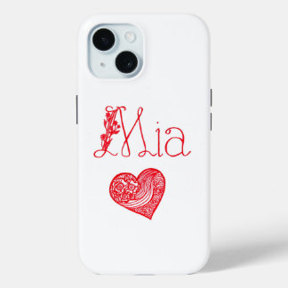 Phone case with a heart and Mia's name