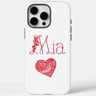 Phone case with a heart and Mia's name