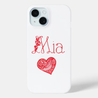 Phone case with a heart and Mia's name