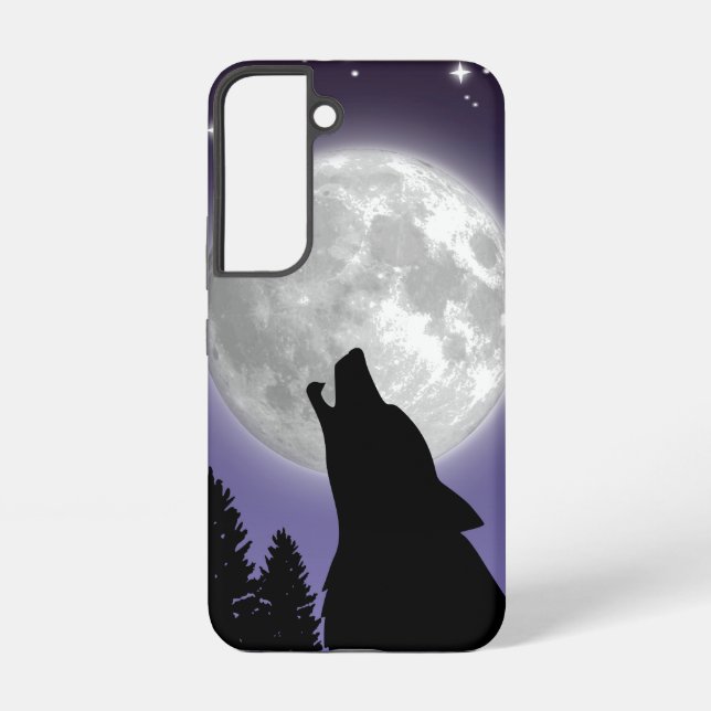 Phone case with a wolf howling at the full moon (Back)