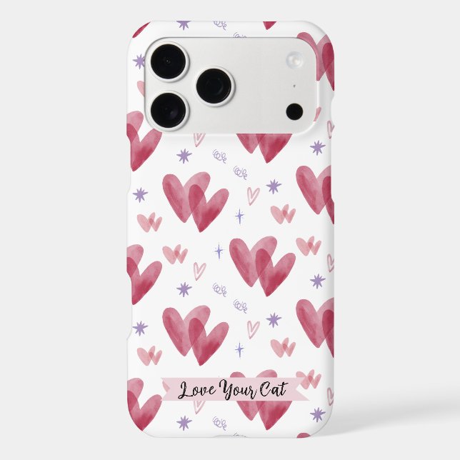 Phone Case with Hearts & Stars "Love Your Cat" (Back)