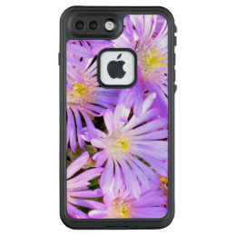 Phone case with purple flowers close up