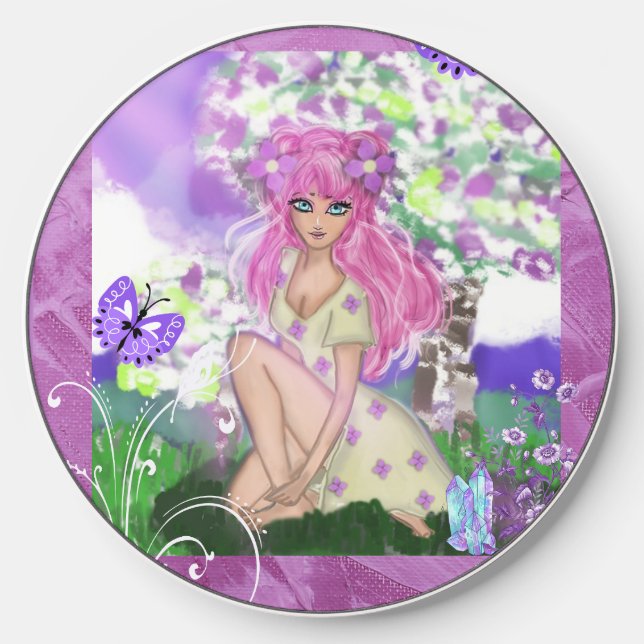 Phone Charger Pink-Haired Girly Design (Front)