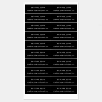 Phone email black white script labels | Zazzle