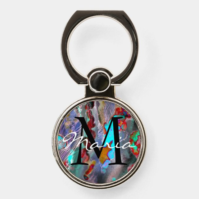 Phone grip Monogram&Name psychedelic (Front)