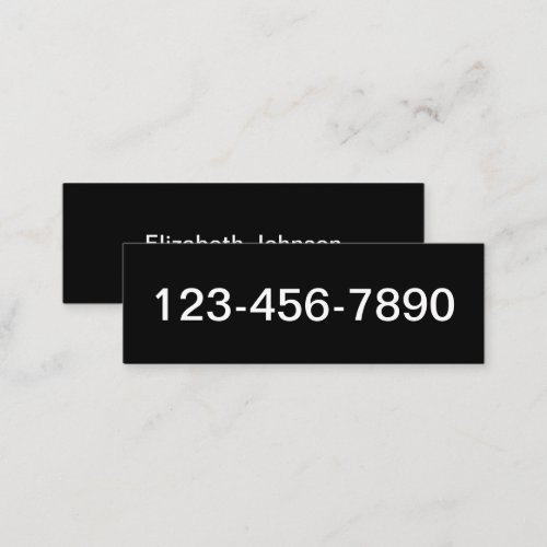 Phone Number and Name Black and White Basic Mini Business Card