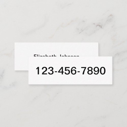 Phone Number and Name White and Black Basic Mini Business Card