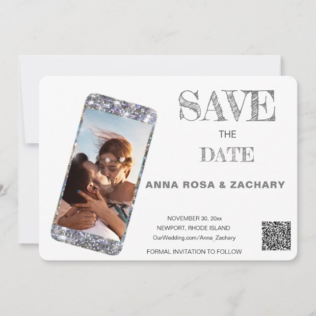 *~* Phone QR AR6 Photo WEDDING SAVE the DATE Invitation (Front)