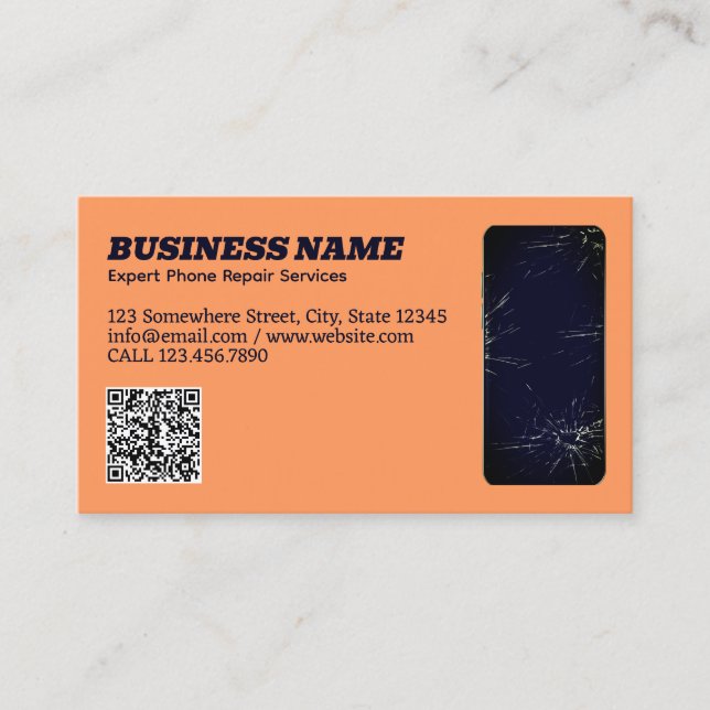 Phone Repair QR Peach Business Card (Front)