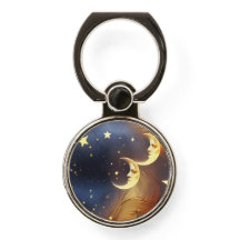 Phone Ring Holder – Fiery Orange Celestial Moon
