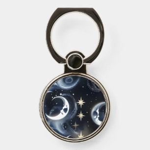 Phone Ring Holder – Platinum Silver Celestial Moon
