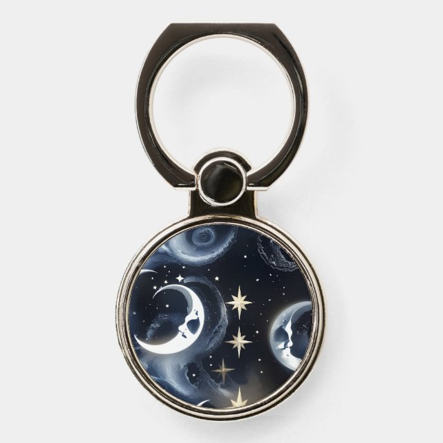 Phone Ring Holder – Platinum Silver Celestial Moon (Front)