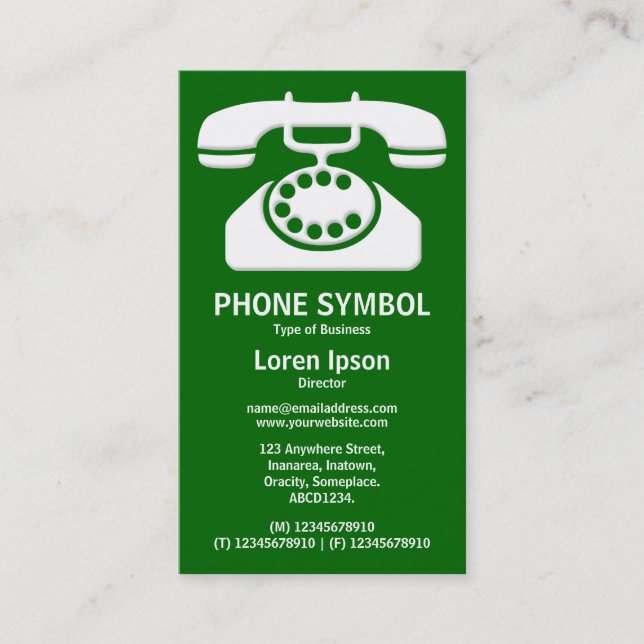 Phone Symbol II - Dark Green (006600) Business Card (Front)