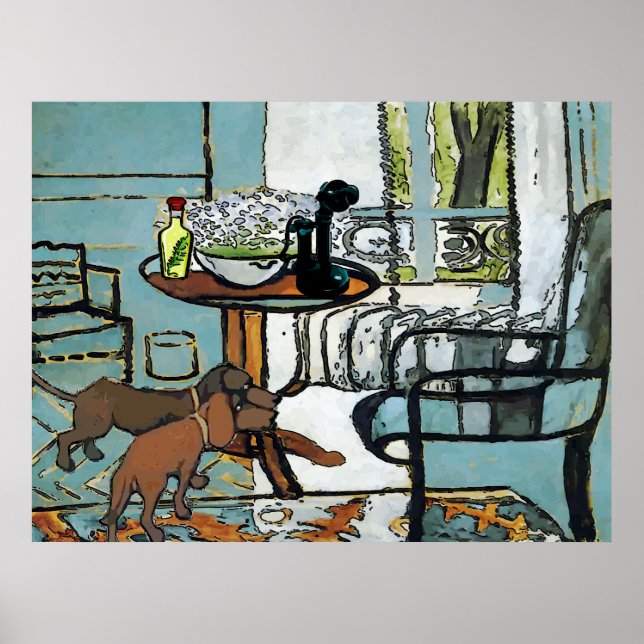 Phone Table, and Dachshunds Matisse Style Poster (Front)