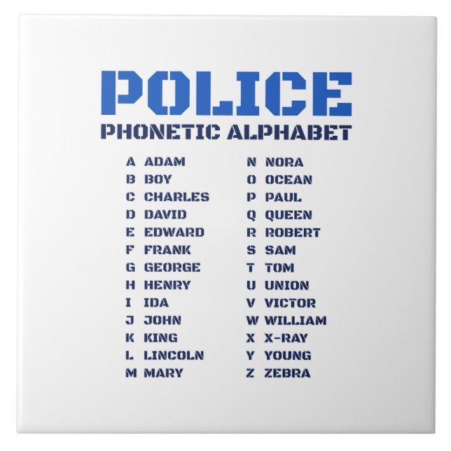 Phonetic A to Z Alphabet for Police Officers Ceramic Tile (Front)