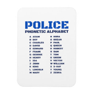 Phonetic A to Z Alphabet for Police Officers Magnet