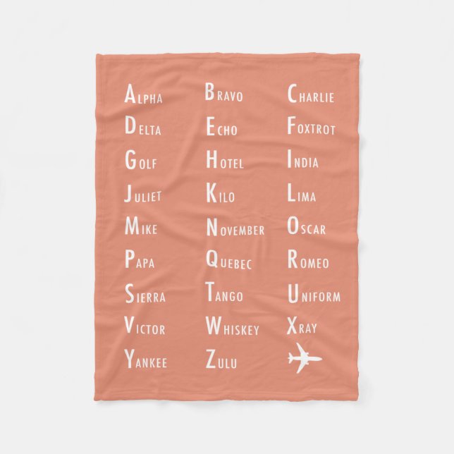 Phonetic Alphabet Aviation Melon Fleece Blanket (Front)