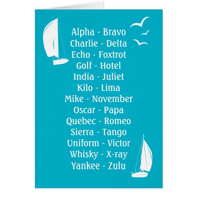 Phonetic Alphabet Blue Ships Captain Boating Cards (Front)