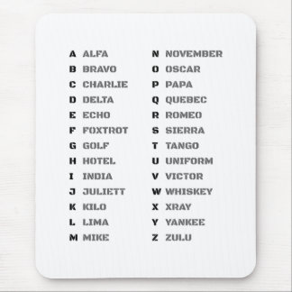 Phonetic Alphabet Chart ALFA-ZULU Mouse Pad