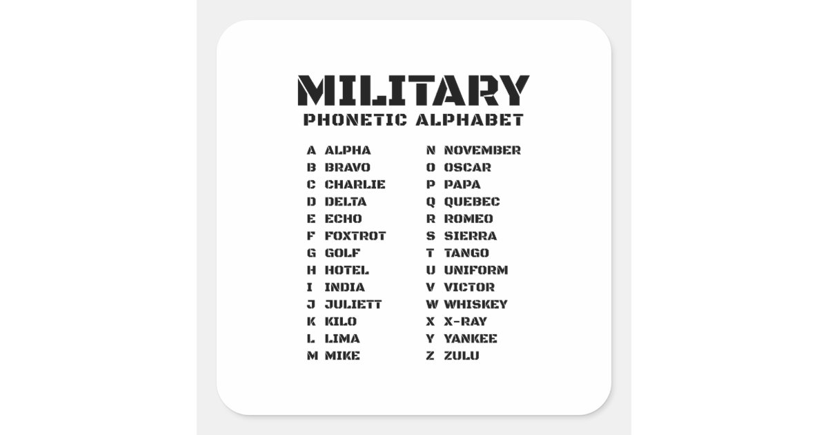 Phonetic Alphabet Code – Clean Signal Chart Square Sticker | Zazzle