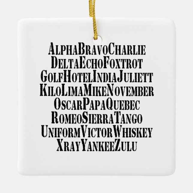 PHONETIC ALPHABET / CODE WORDS CERAMIC ORNAMENT (Front)