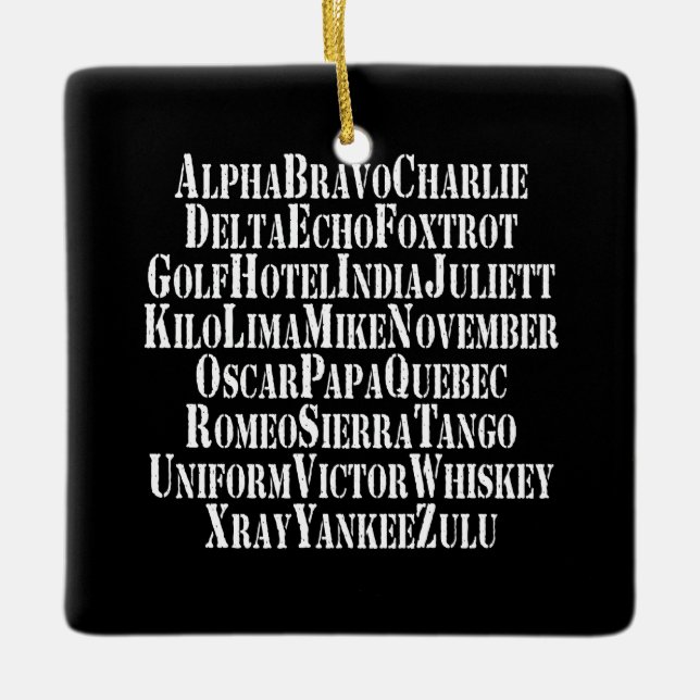 PHONETIC ALPHABET / CODE WORDS CERAMIC ORNAMENT (Front)