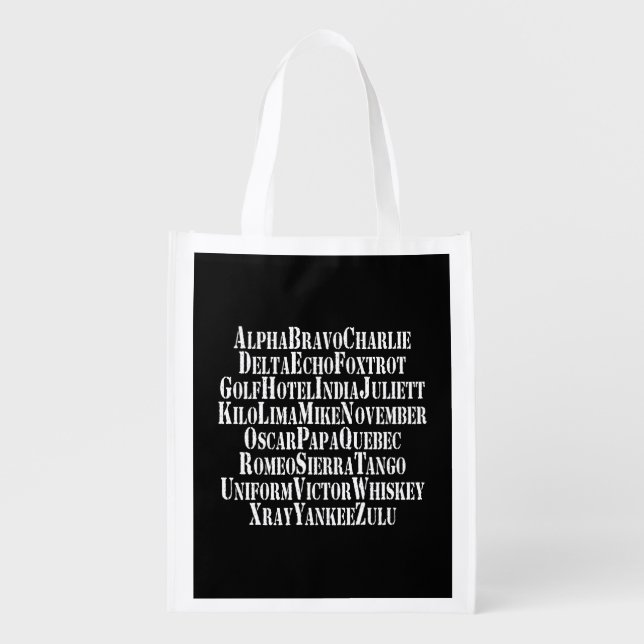 PHONETIC ALPHABET / CODE WORDS GROCERY BAG (Front)