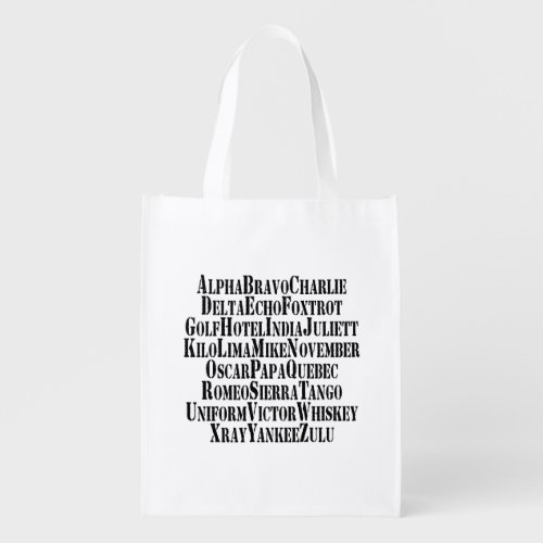 PHONETIC ALPHABET  CODE WORDS GROCERY BAG