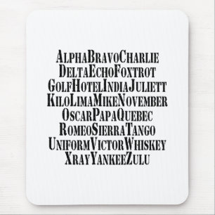 PHONETIC ALPHABET / CODE WORDS MOUSE PAD