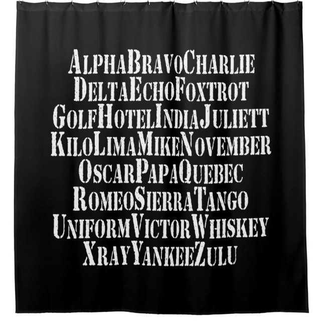 PHONETIC ALPHABET / CODE WORDS SHOWER CURTAIN (Front)