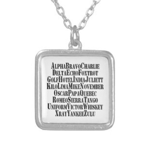 PHONETIC ALPHABET / CODE WORDS SILVER PLATED NECKLACE
