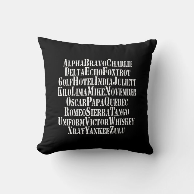 PHONETIC ALPHABET / CODE WORDS THROW PILLOW (Front)