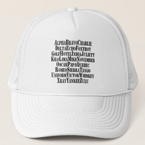 PHONETIC ALPHABET  CODE WORDS TRUCKER HAT