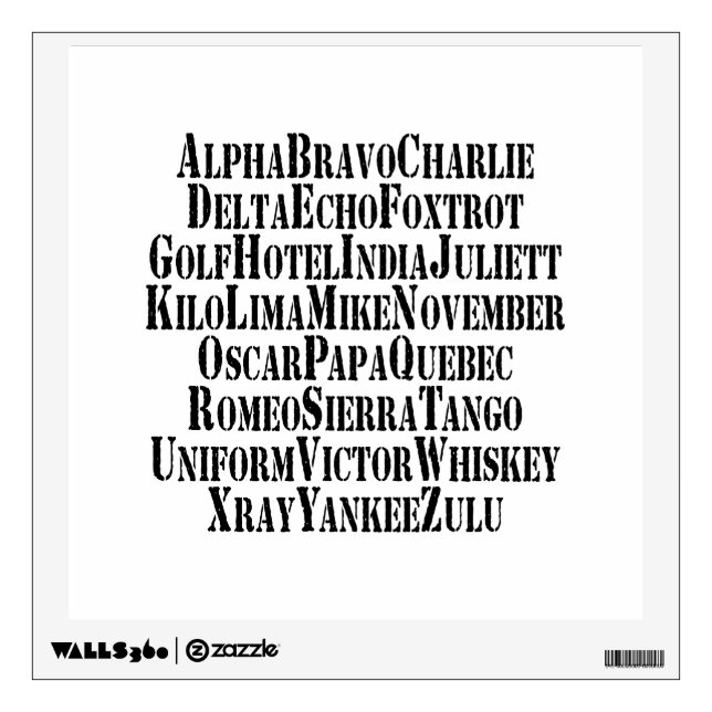 PHONETIC ALPHABET / CODE WORDS WALL DECAL (Front)