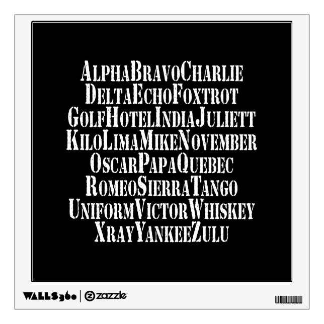 PHONETIC ALPHABET / CODE WORDS WALL DECAL (Front)