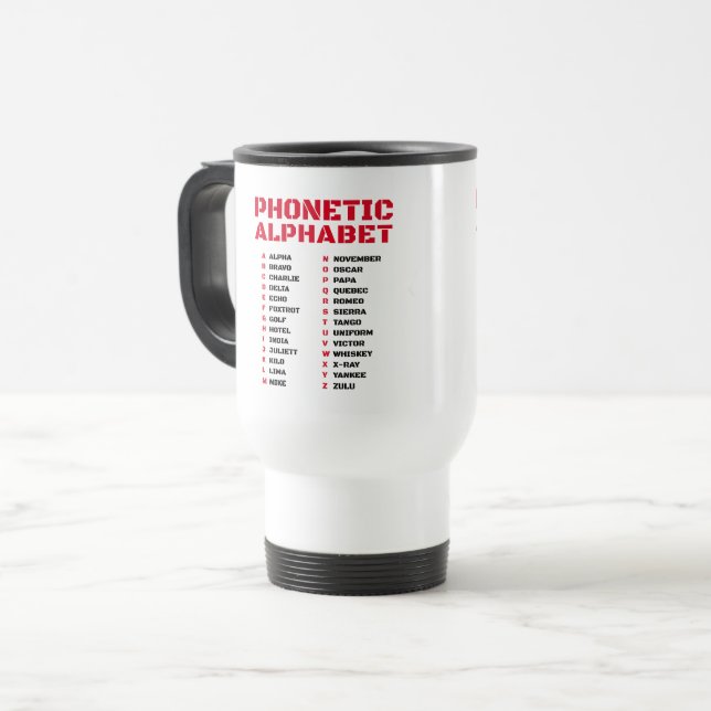 Phonetic Alphabet for Phone Calls Travel Mug (Front Left)