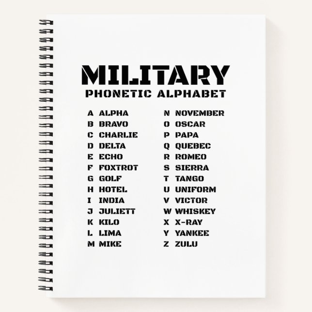 Phonetic Alphabet for the Military – Bullet Spiral Notebook (Front)